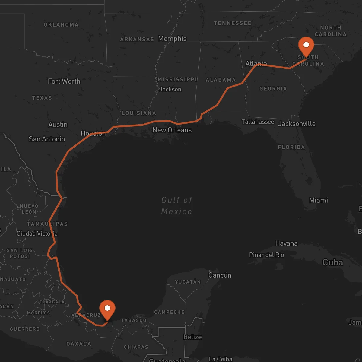 Ruta Coatzacoalcos - Columbia