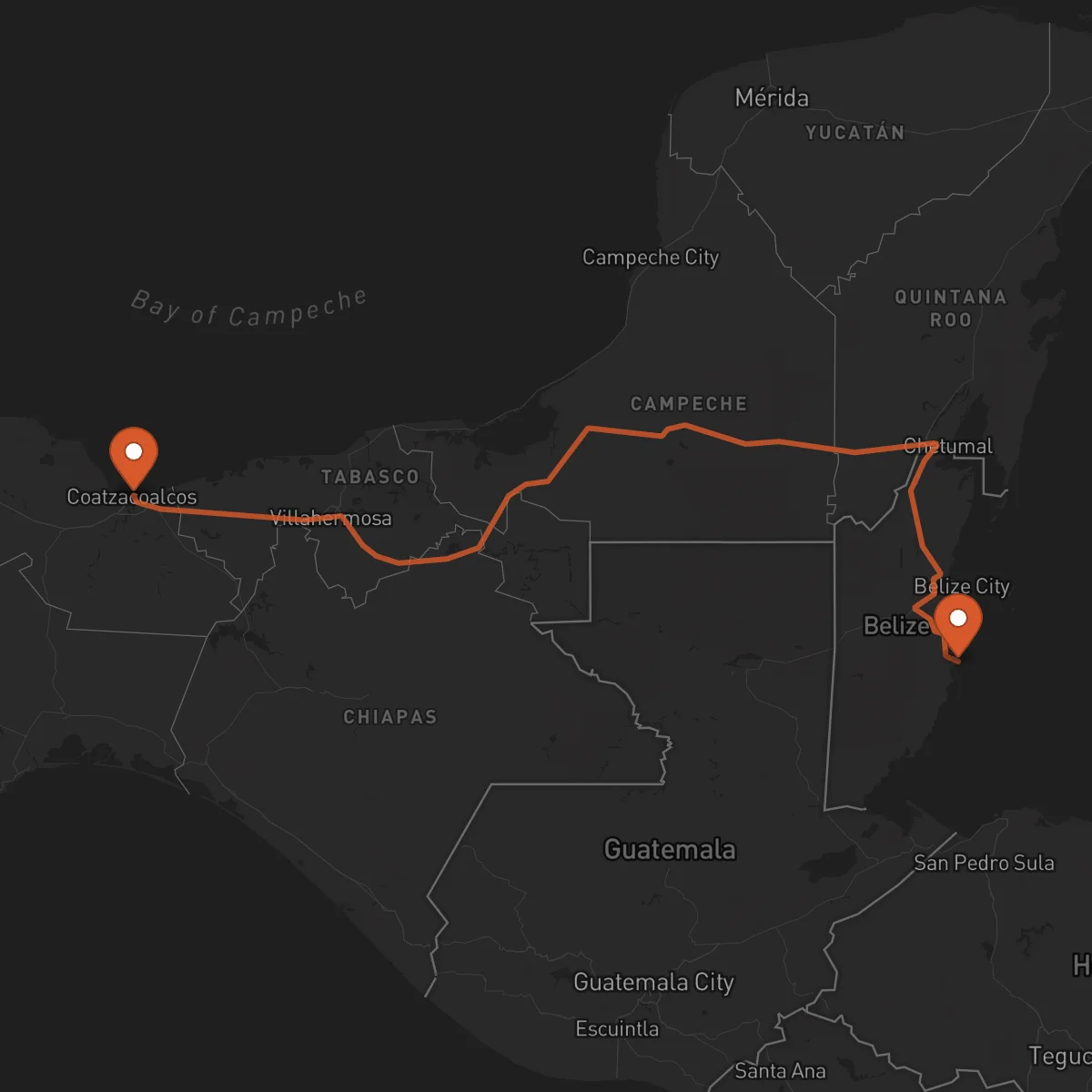 Ruta Dangriga - Coatzacoalcos