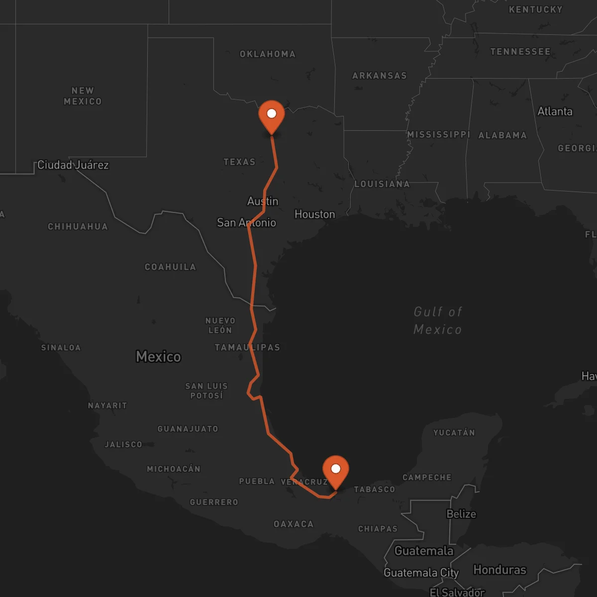 Ruta Fort Worth - Coatzacoalcos