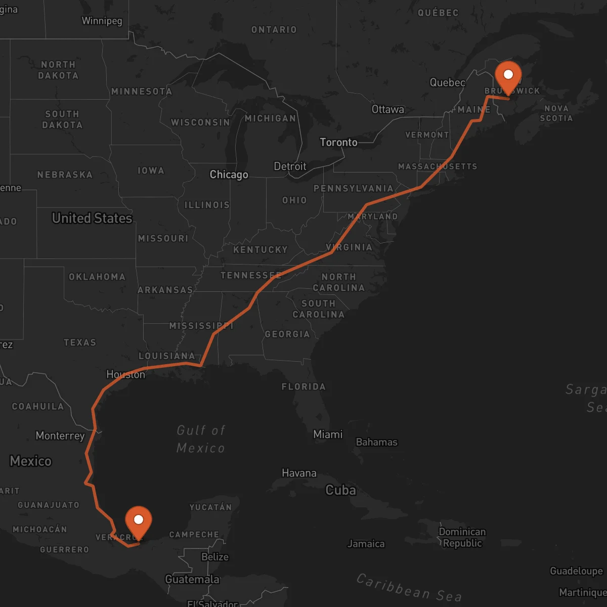 Ruta Coatzacoalcos - Fredericton
