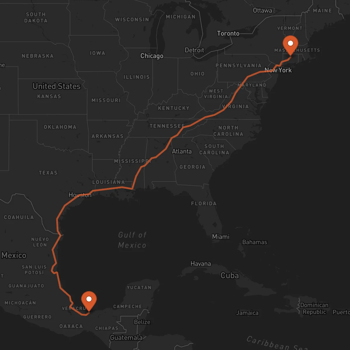 Ruta Hartford - Coatzacoalcos