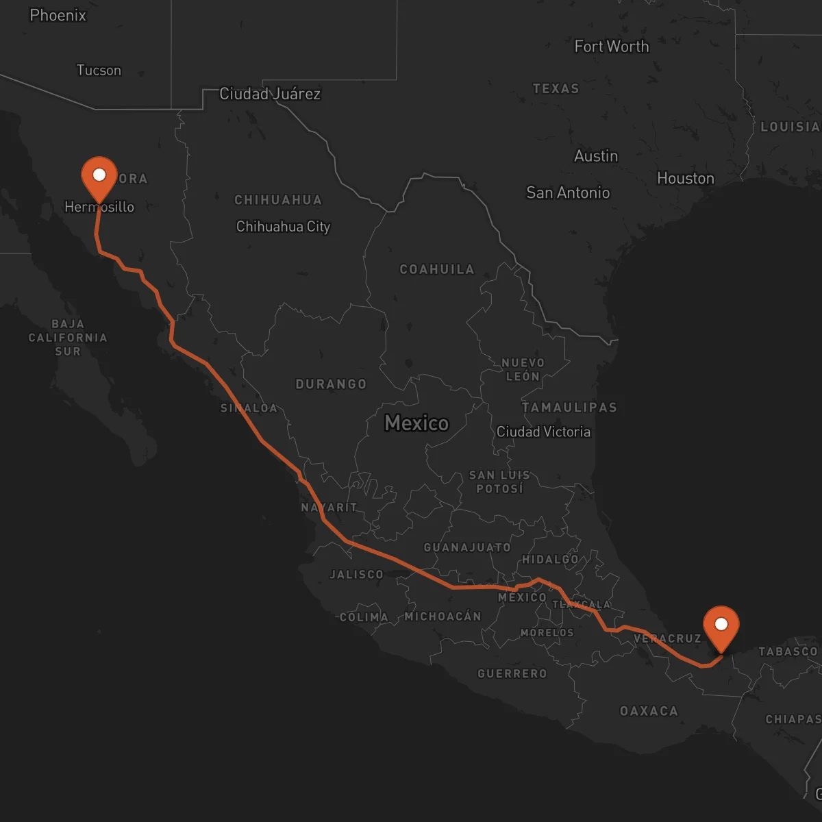 Ruta Hermosillo - Coatzacoalcos