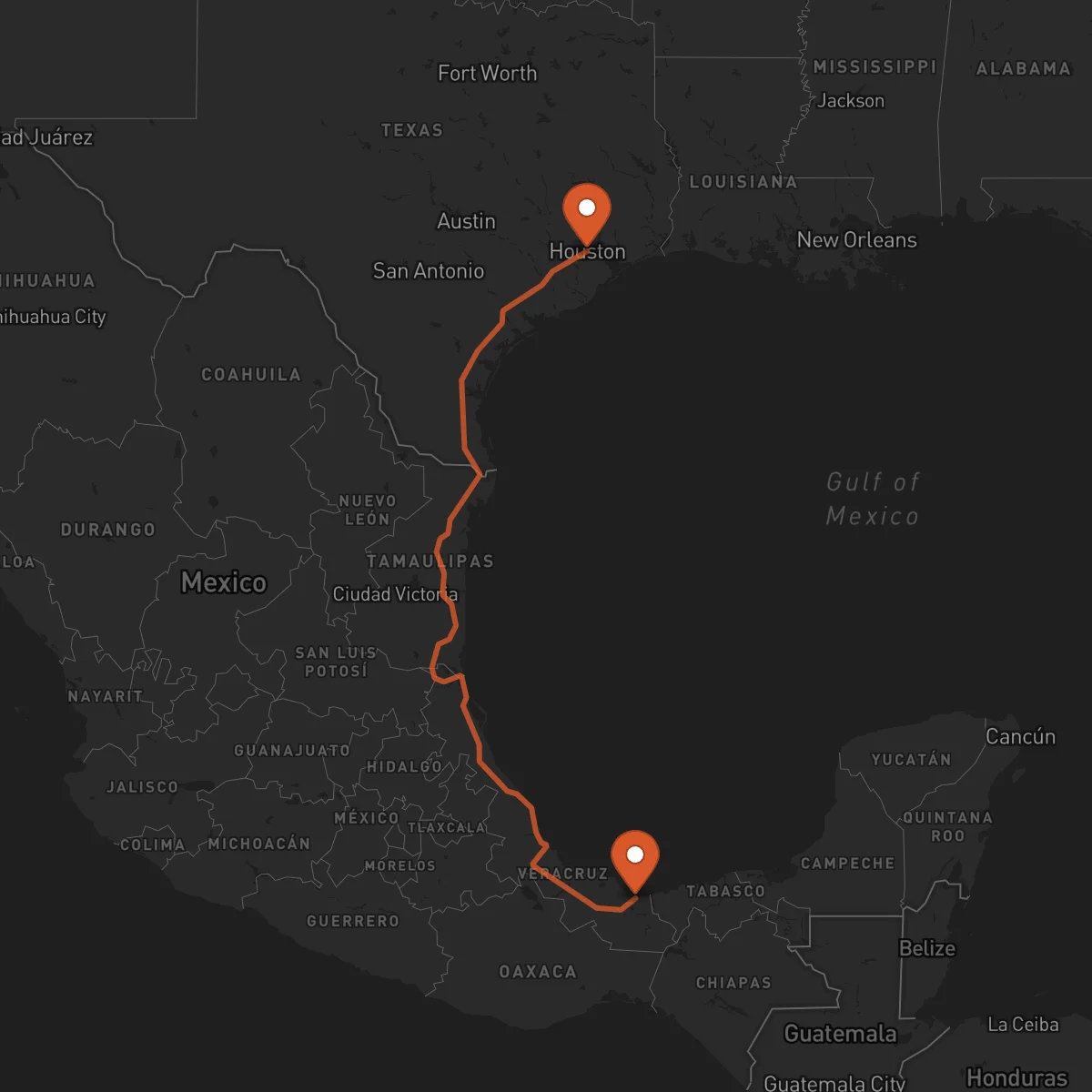 Ruta Houston - Coatzacoalcos