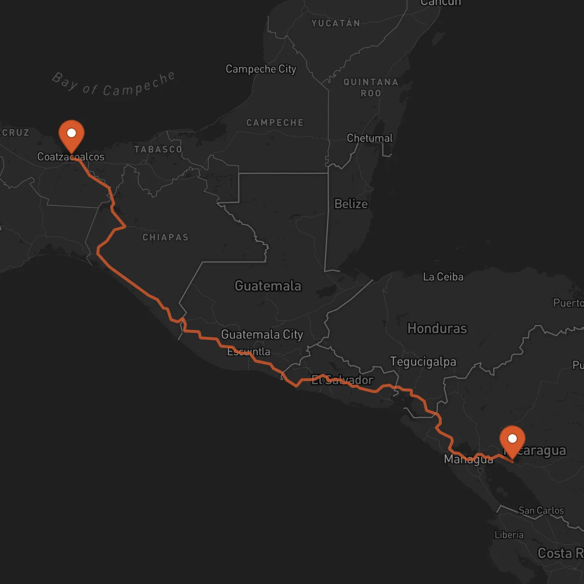 Ruta Juigalpa - Coatzacoalcos