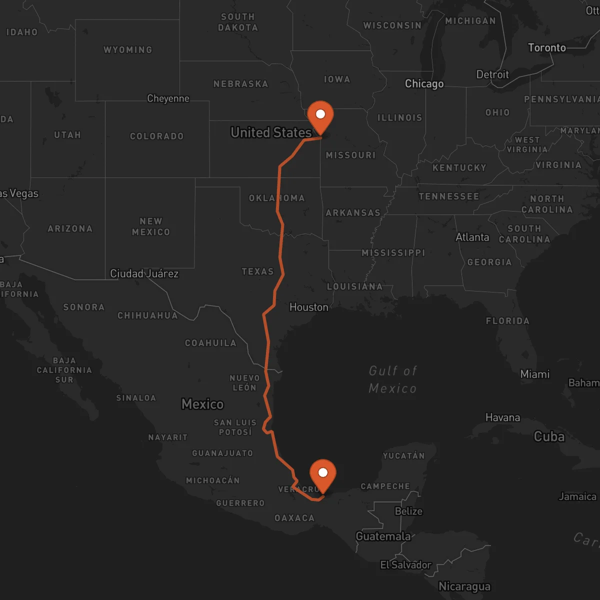 Ruta Coatzacoalcos - Kansas City