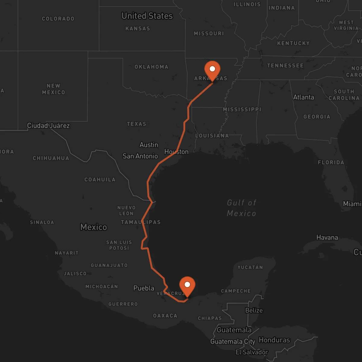 Ruta Little Rock - Coatzacoalcos