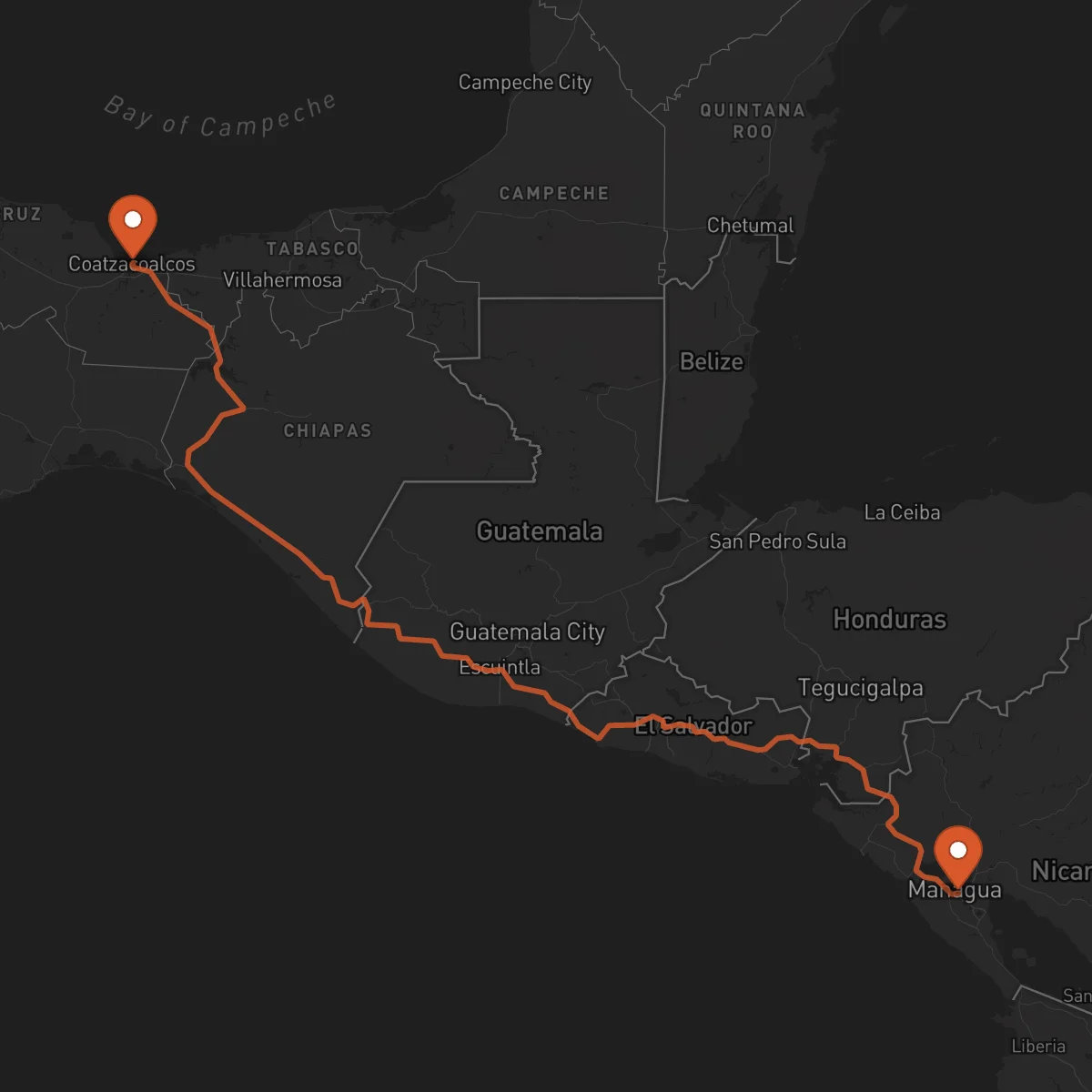 Ruta Coatzacoalcos - Managua