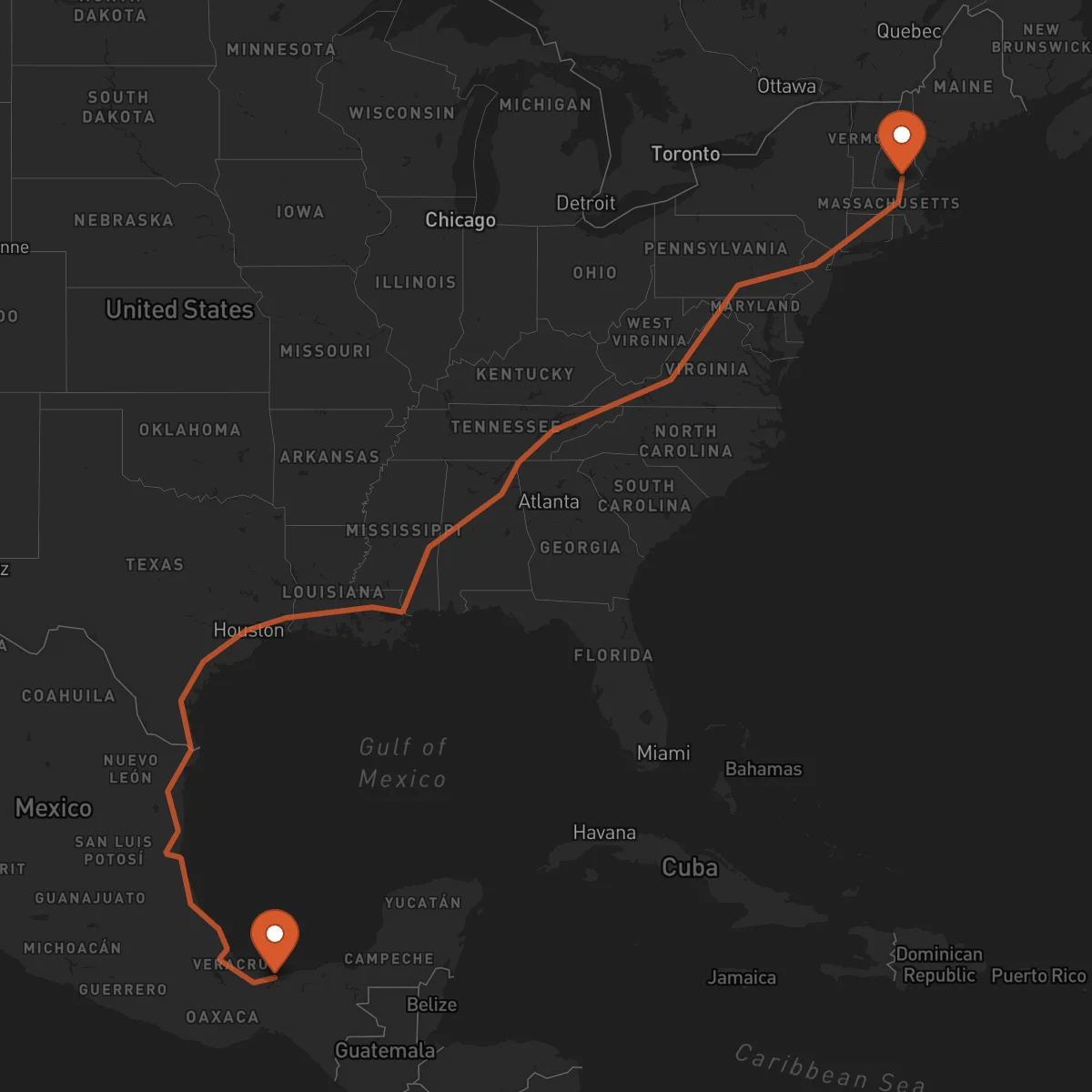 Ruta Coatzacoalcos - Manchester
