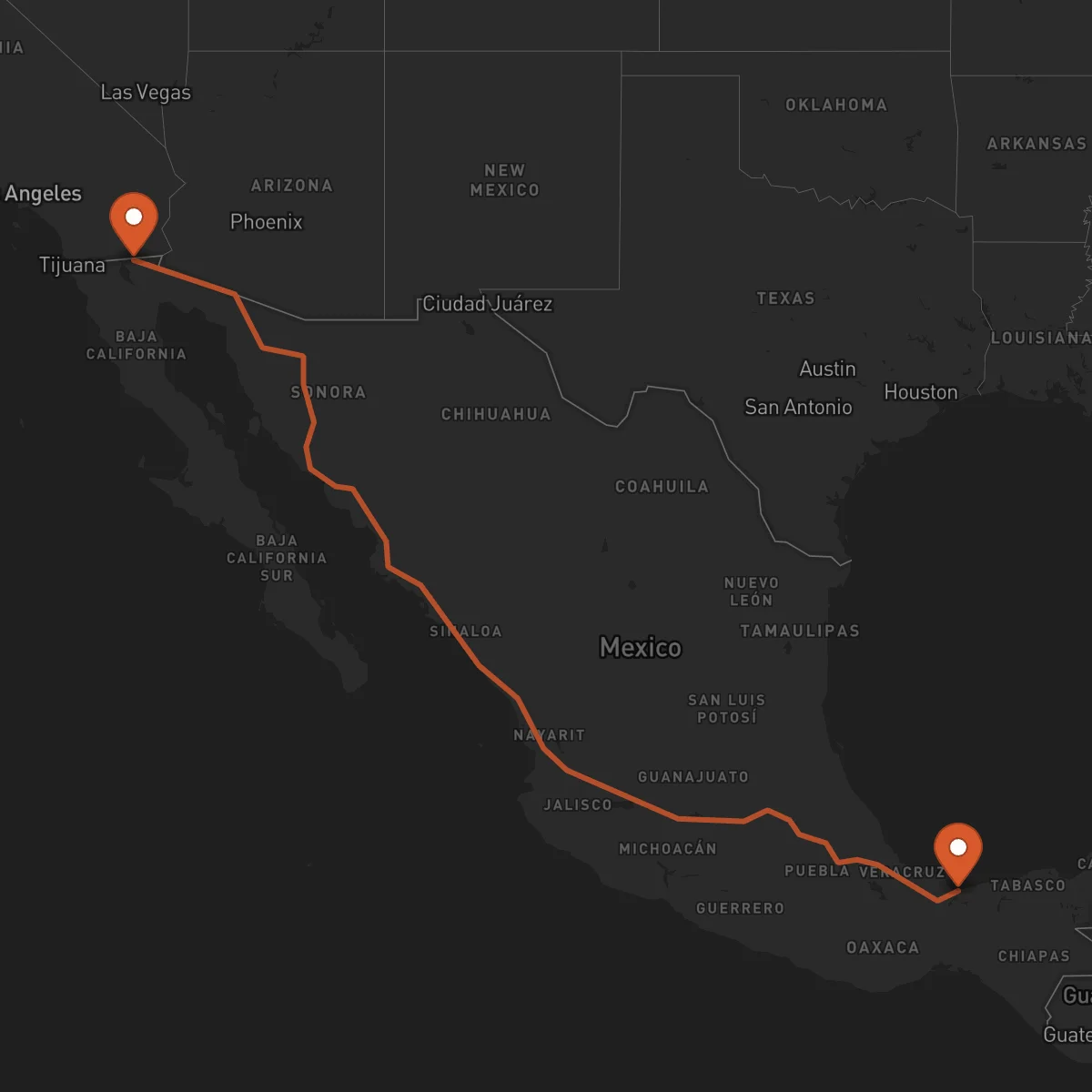 Ruta Coatzacoalcos - Mexicali