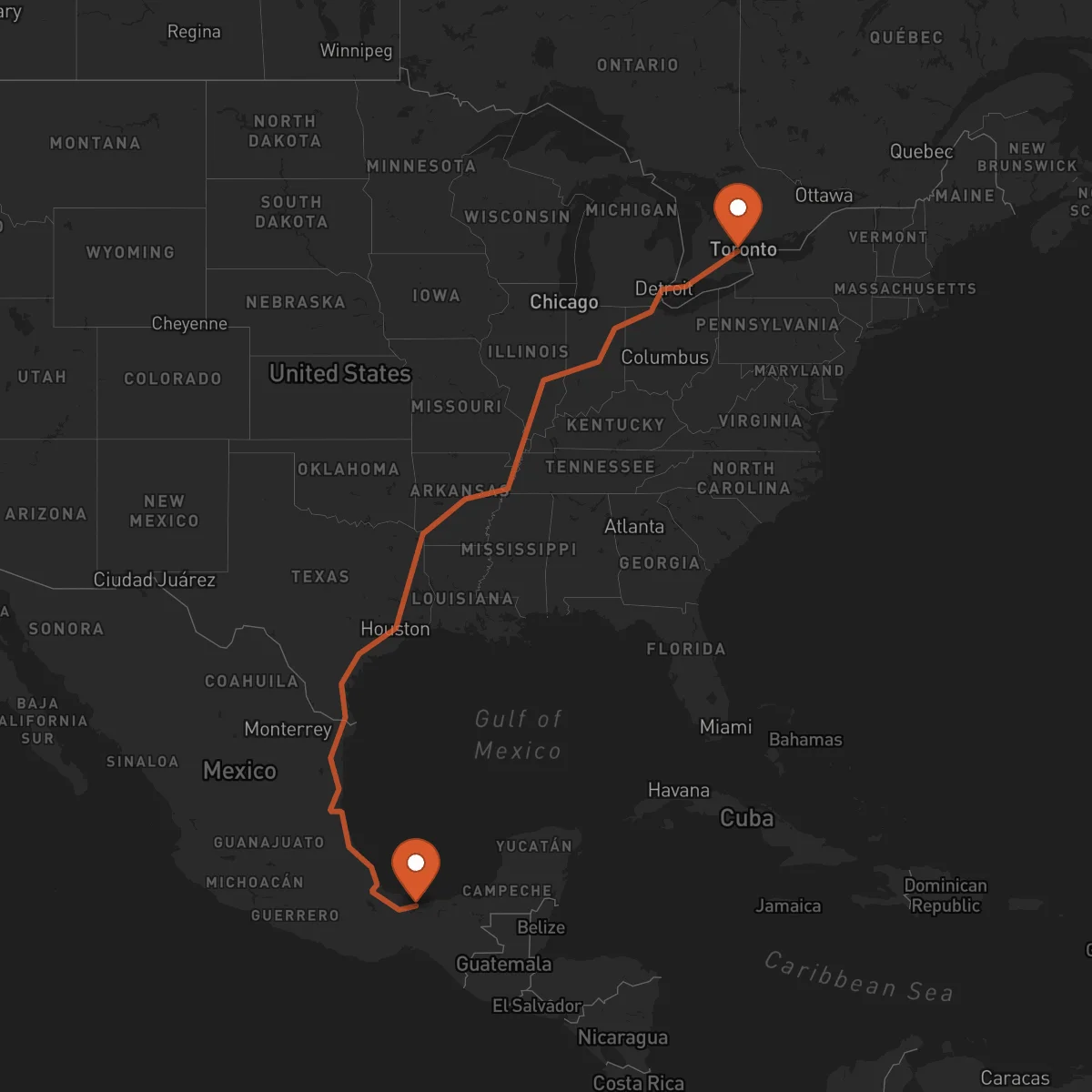 Ruta Mississauga - Coatzacoalcos