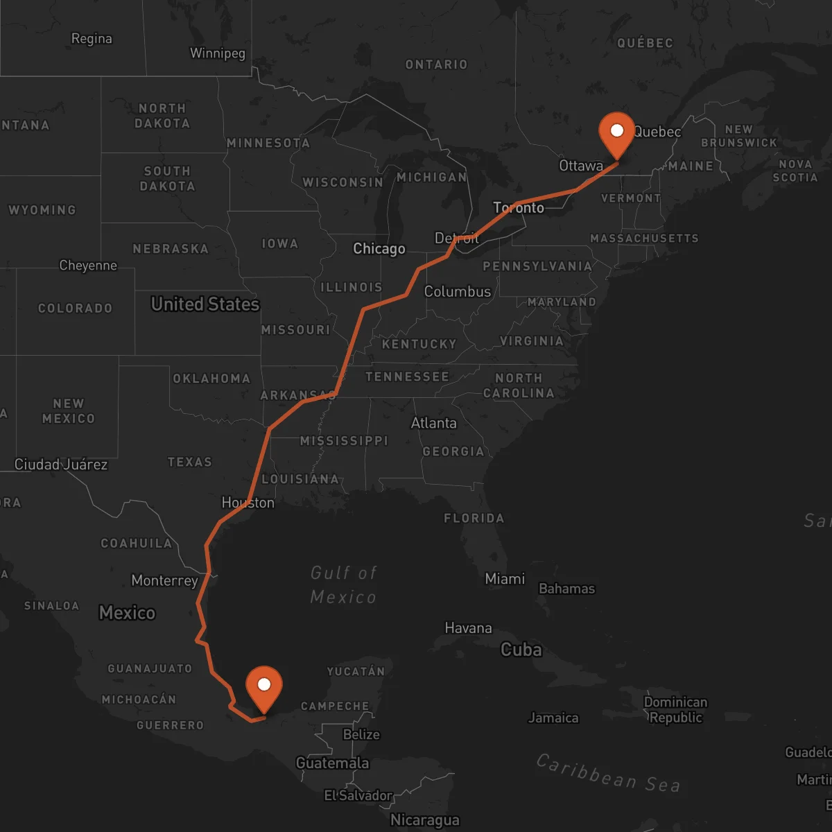 Ruta Coatzacoalcos - Montreal