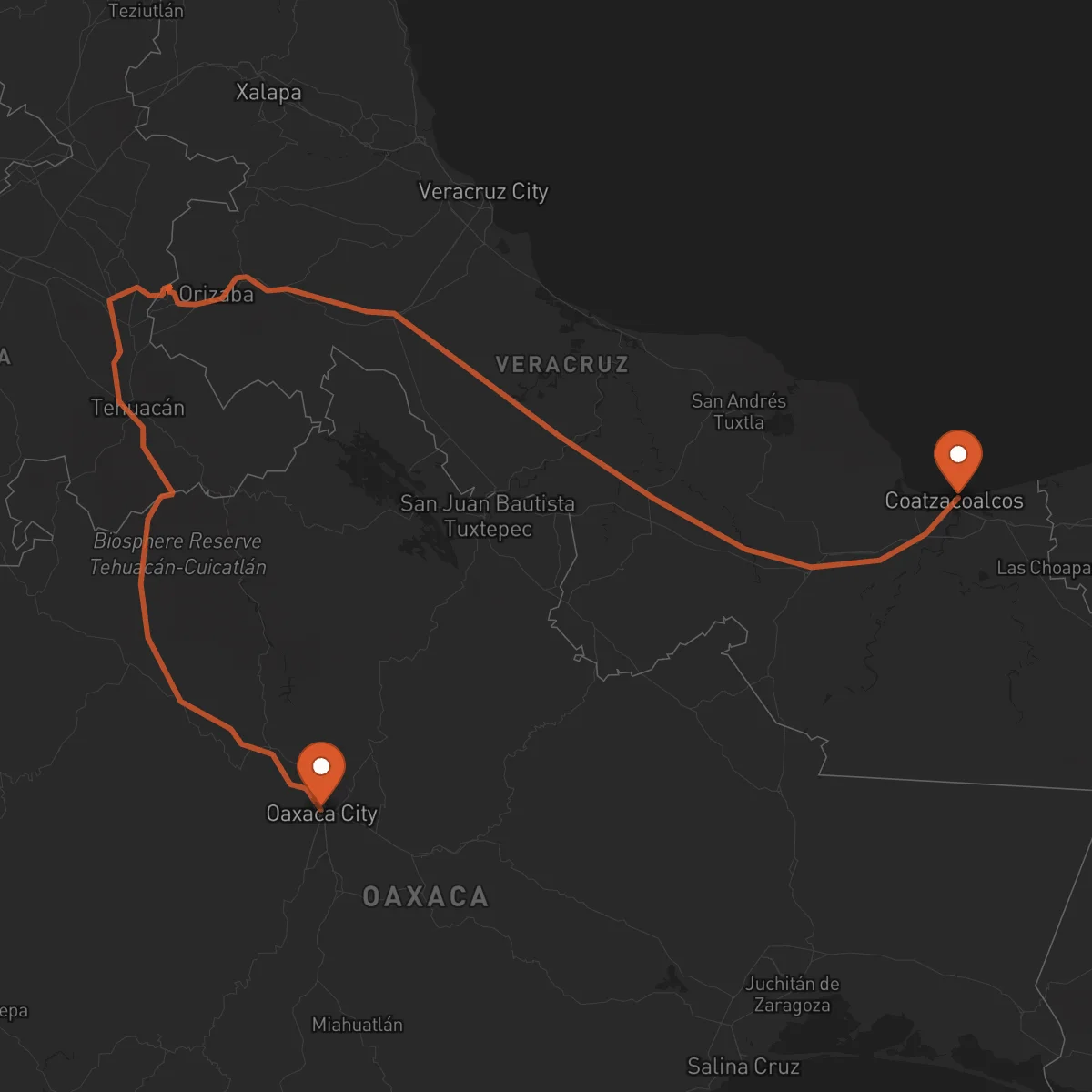 Ruta Coatzacoalcos - Oaxaca de Juárez
