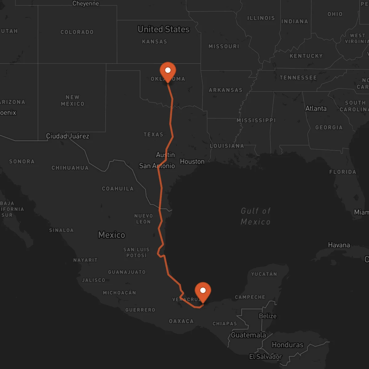 Ruta Oklahoma City - Coatzacoalcos