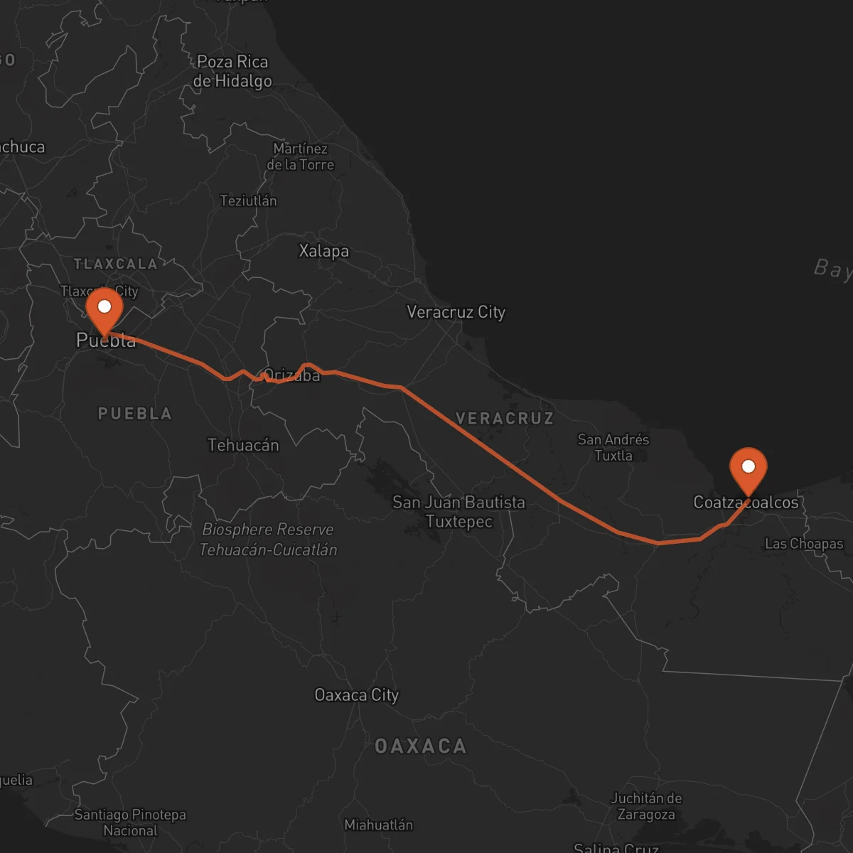 Ruta Puebla de Zaragoza - Coatzacoalcos