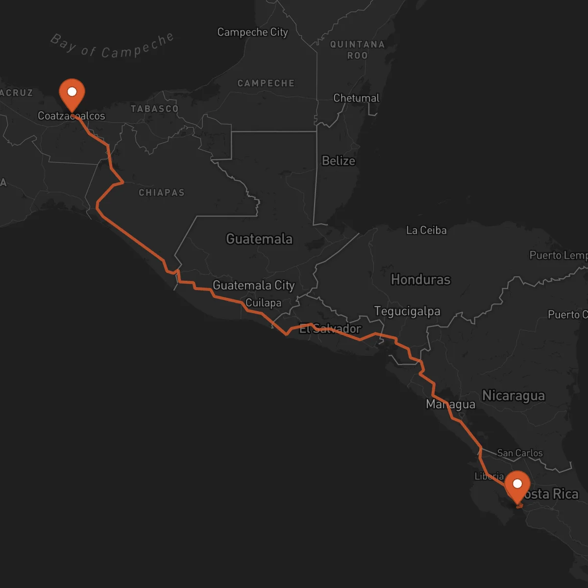 Ruta Coatzacoalcos - Puntarenas