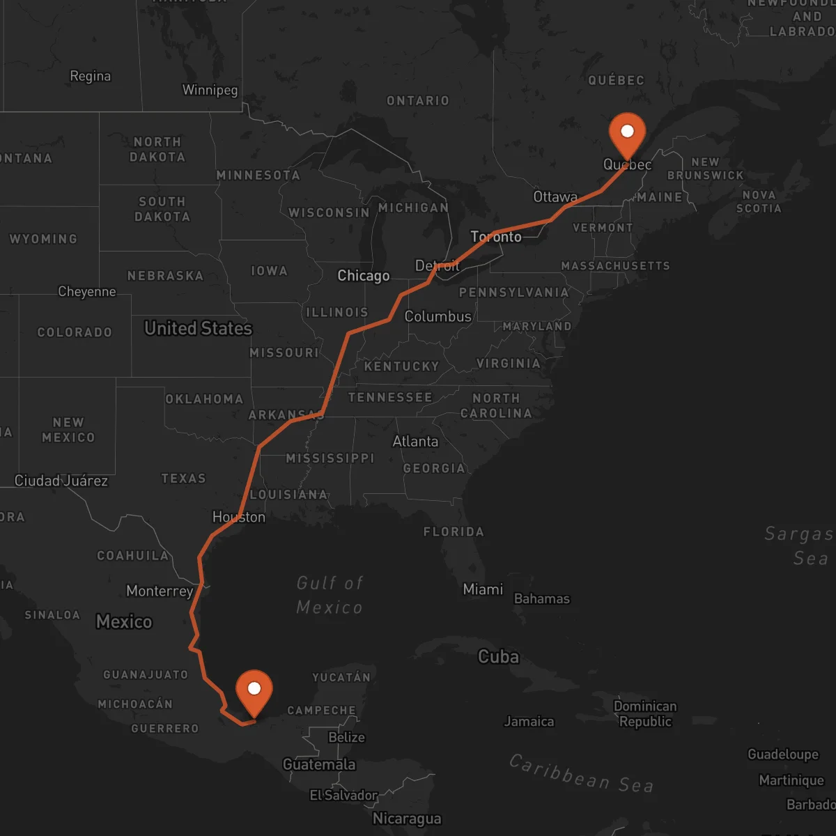 Ruta Coatzacoalcos - Quebec City