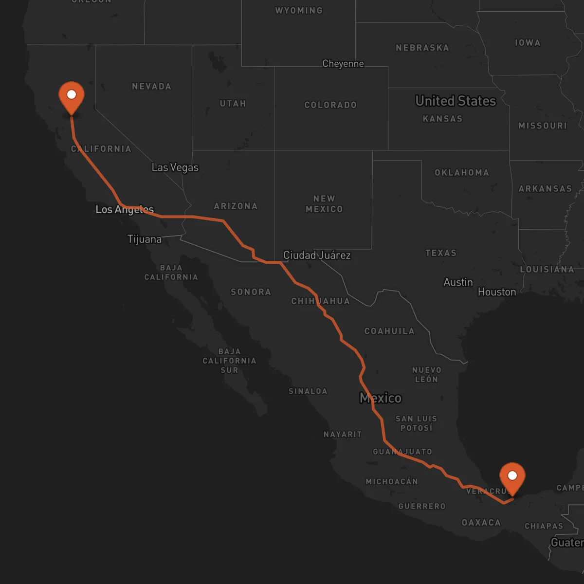 Ruta Sacramento - Coatzacoalcos