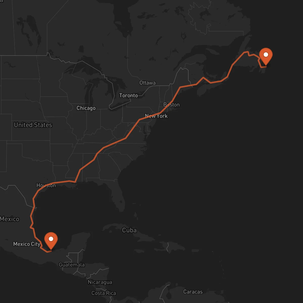 Ruta San Juan de Terranova (St. John's) - Coatzacoalcos