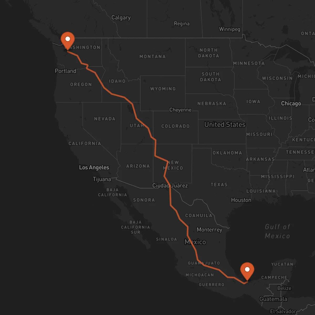 Ruta Seattle - Coatzacoalcos