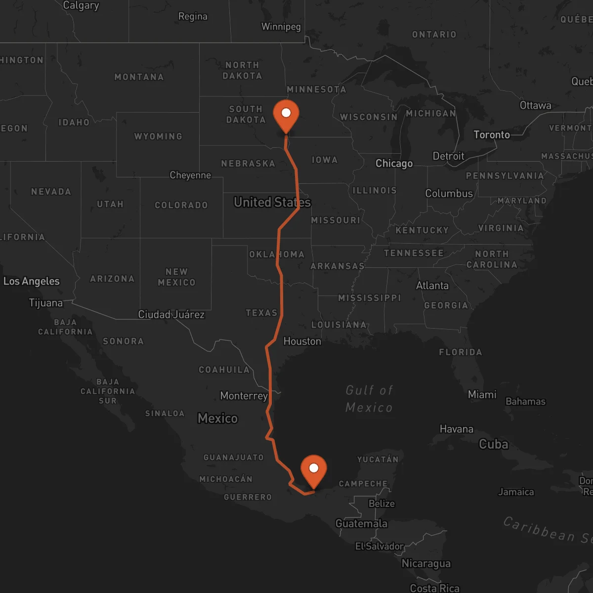 Ruta Sioux Falls - Coatzacoalcos