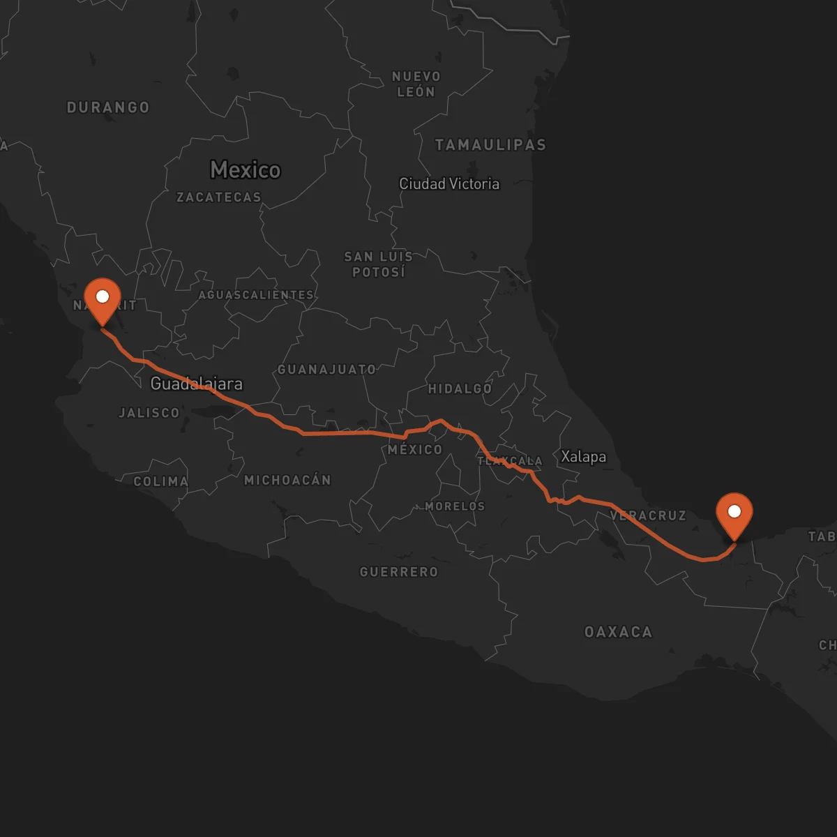 Ruta Tepic - Coatzacoalcos