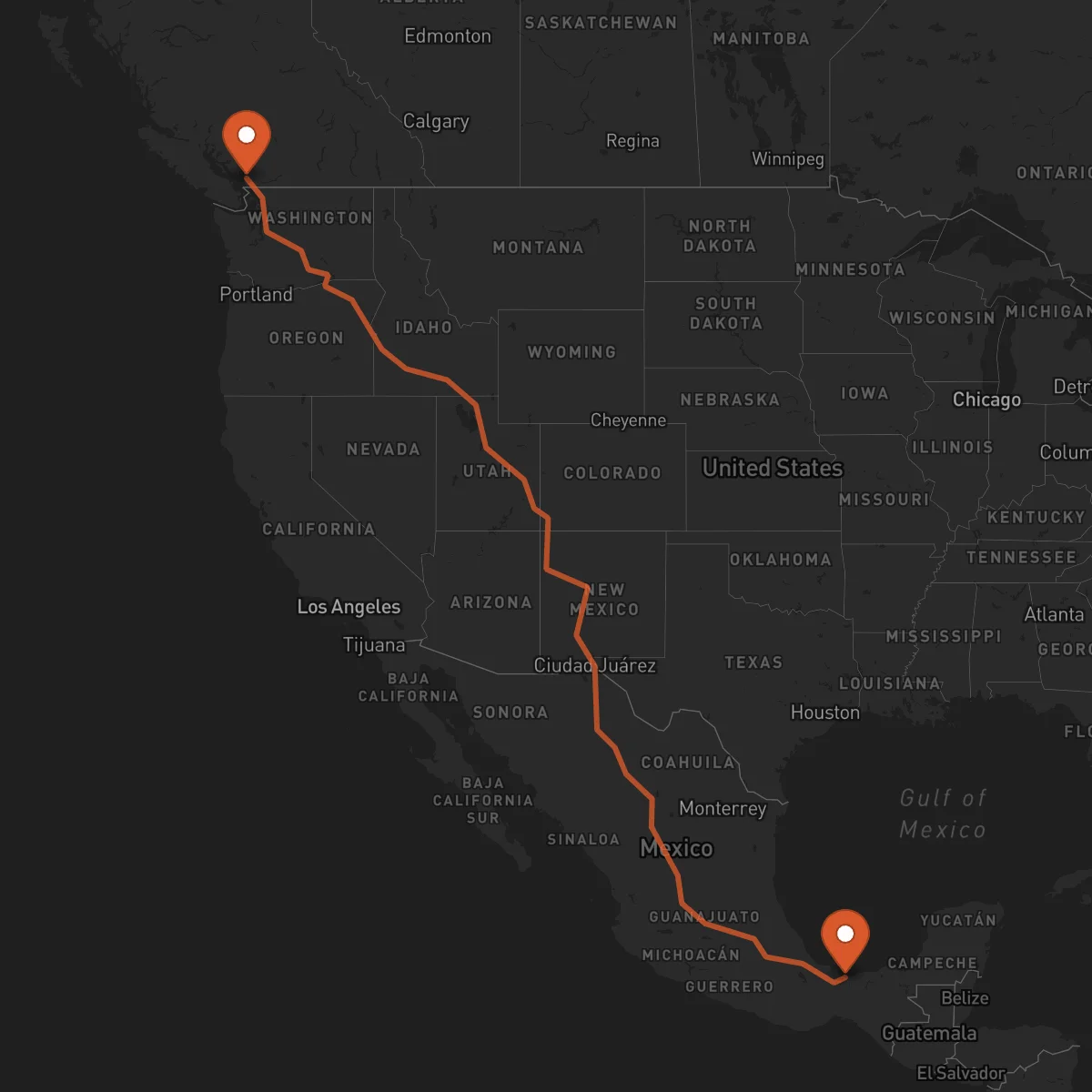 Ruta Vancouver - Coatzacoalcos