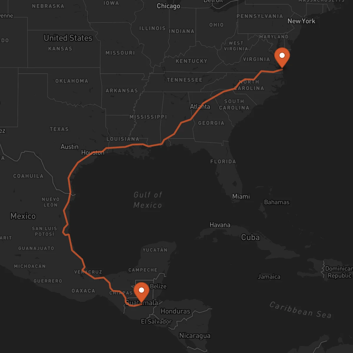 Ruta Virginia Beach - Cobán
