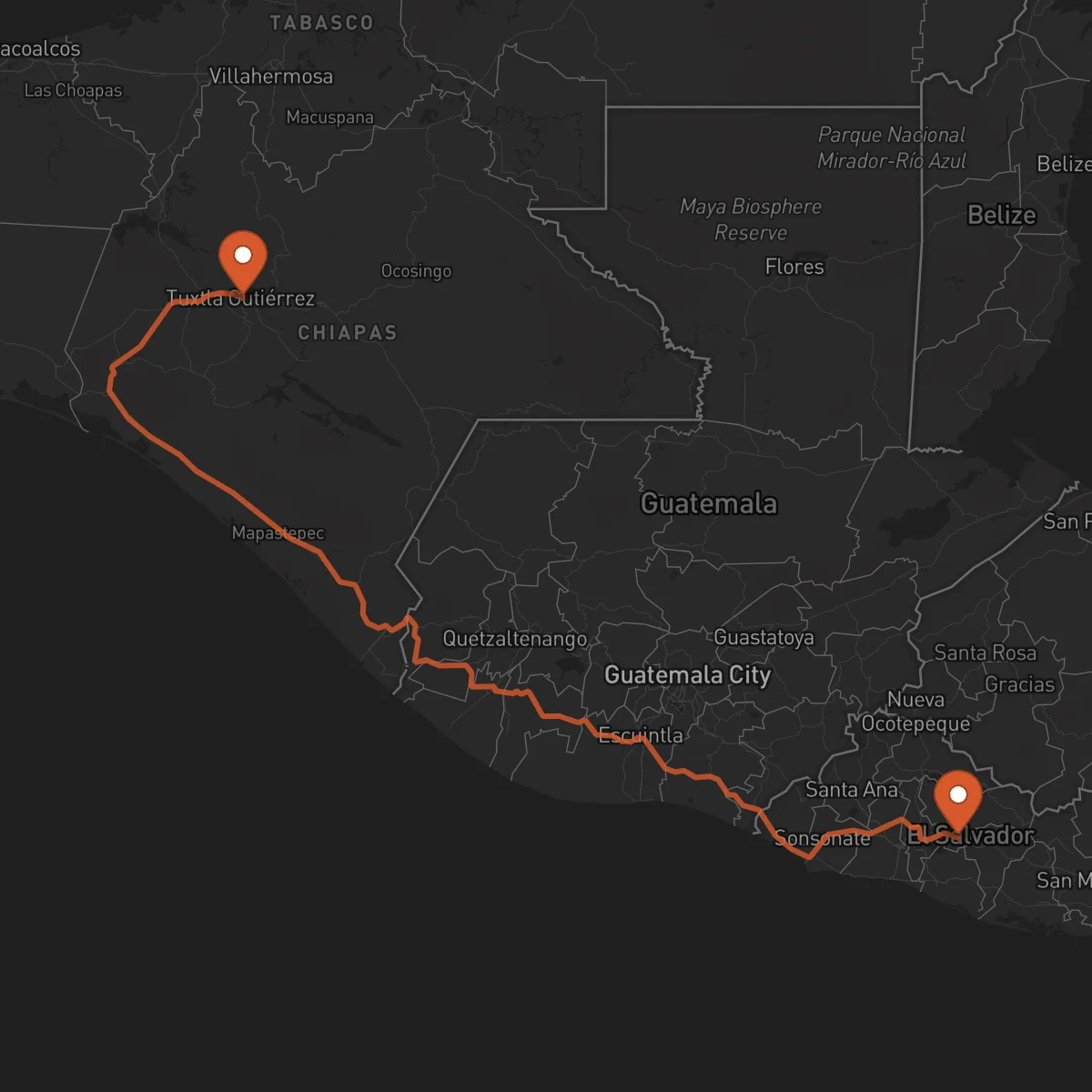 Ruta Cojutepeque - Tuxtla Gutiérrez