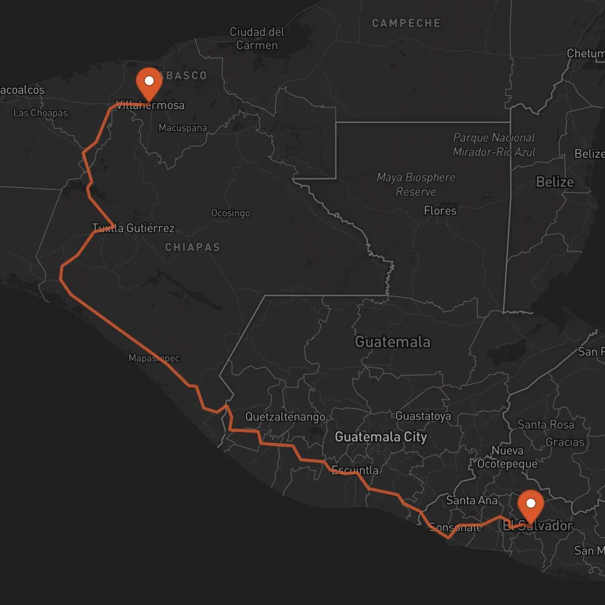 Ruta Cojutepeque - Villahermosa