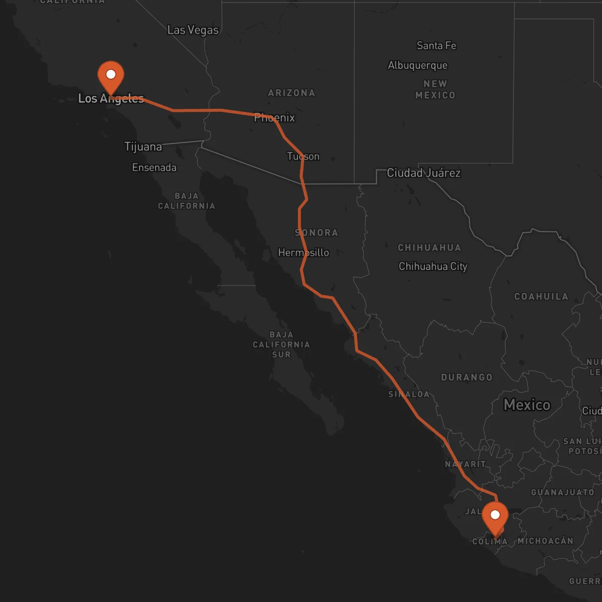 Ruta Los Angeles - Colima