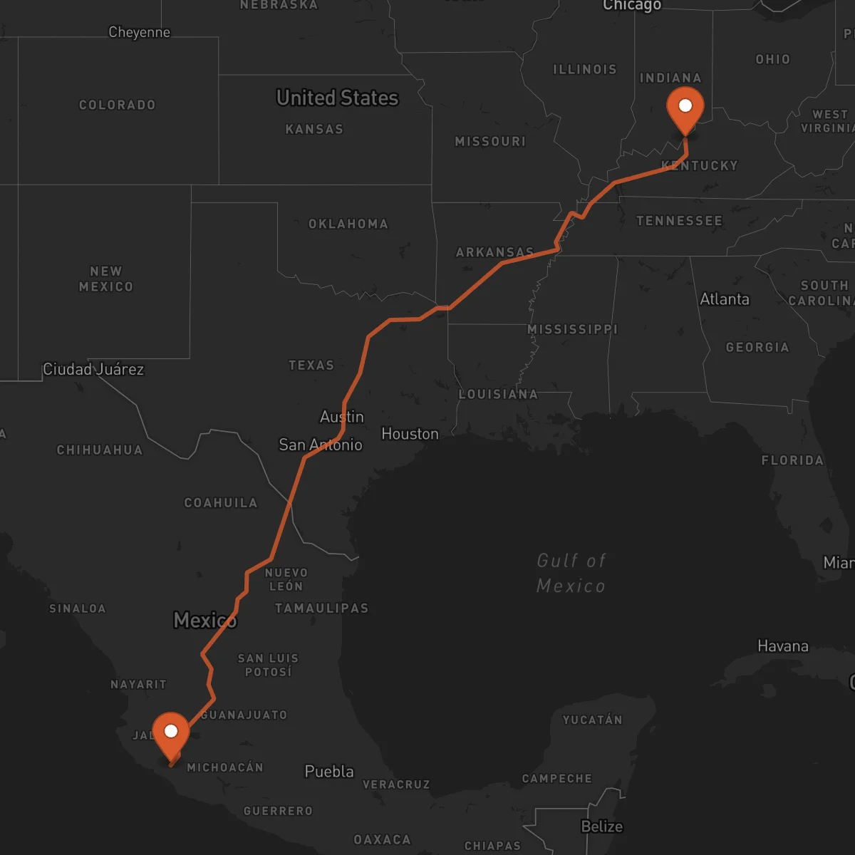 Ruta Louisville - Colima