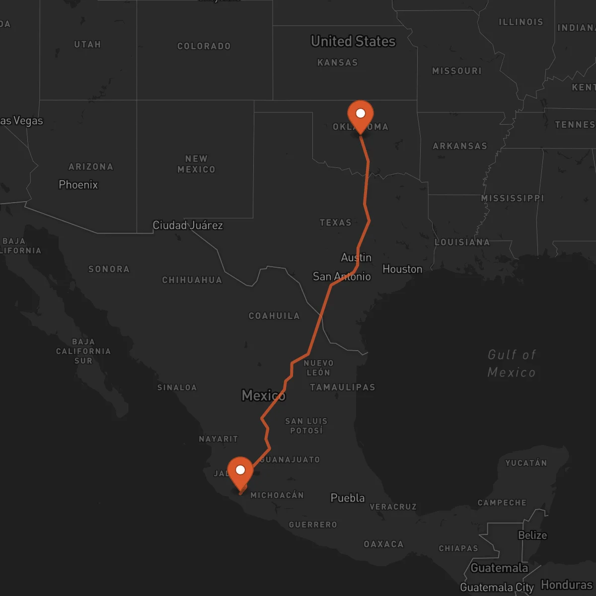 Ruta Oklahoma City - Colima