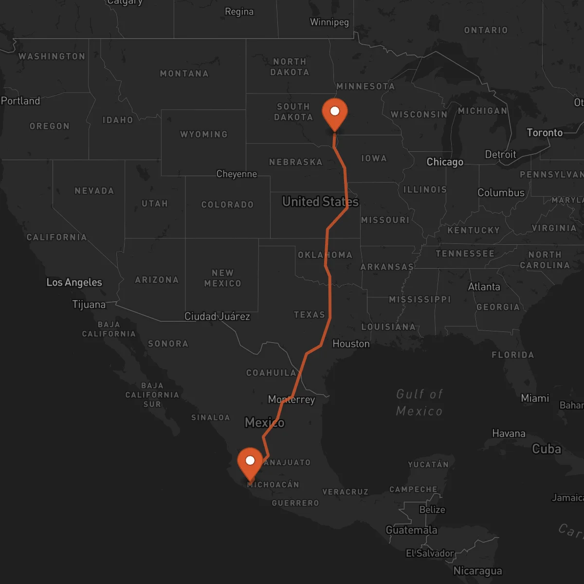 Ruta Sioux Falls - Colima