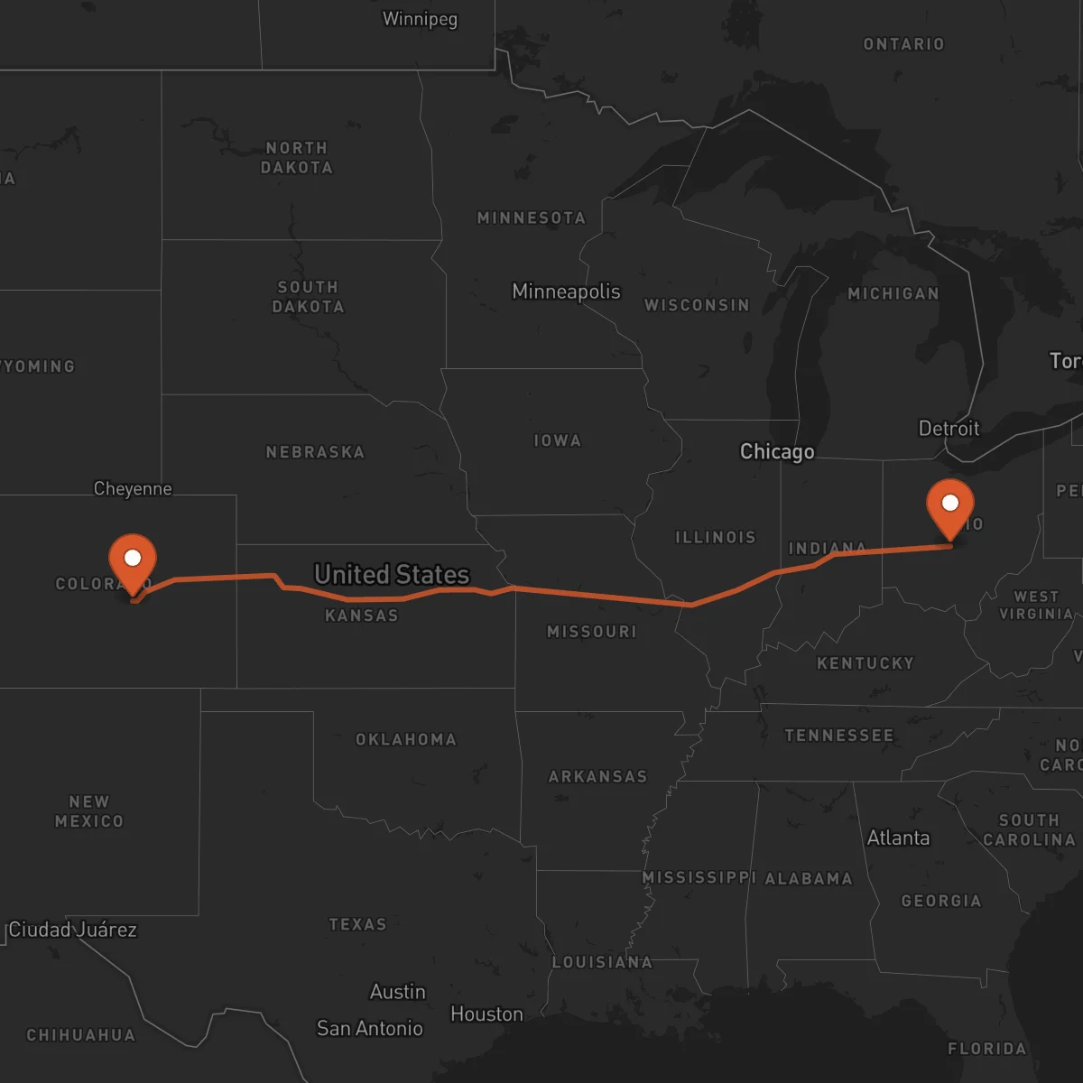 Ruta Columbus - Colorado Springs