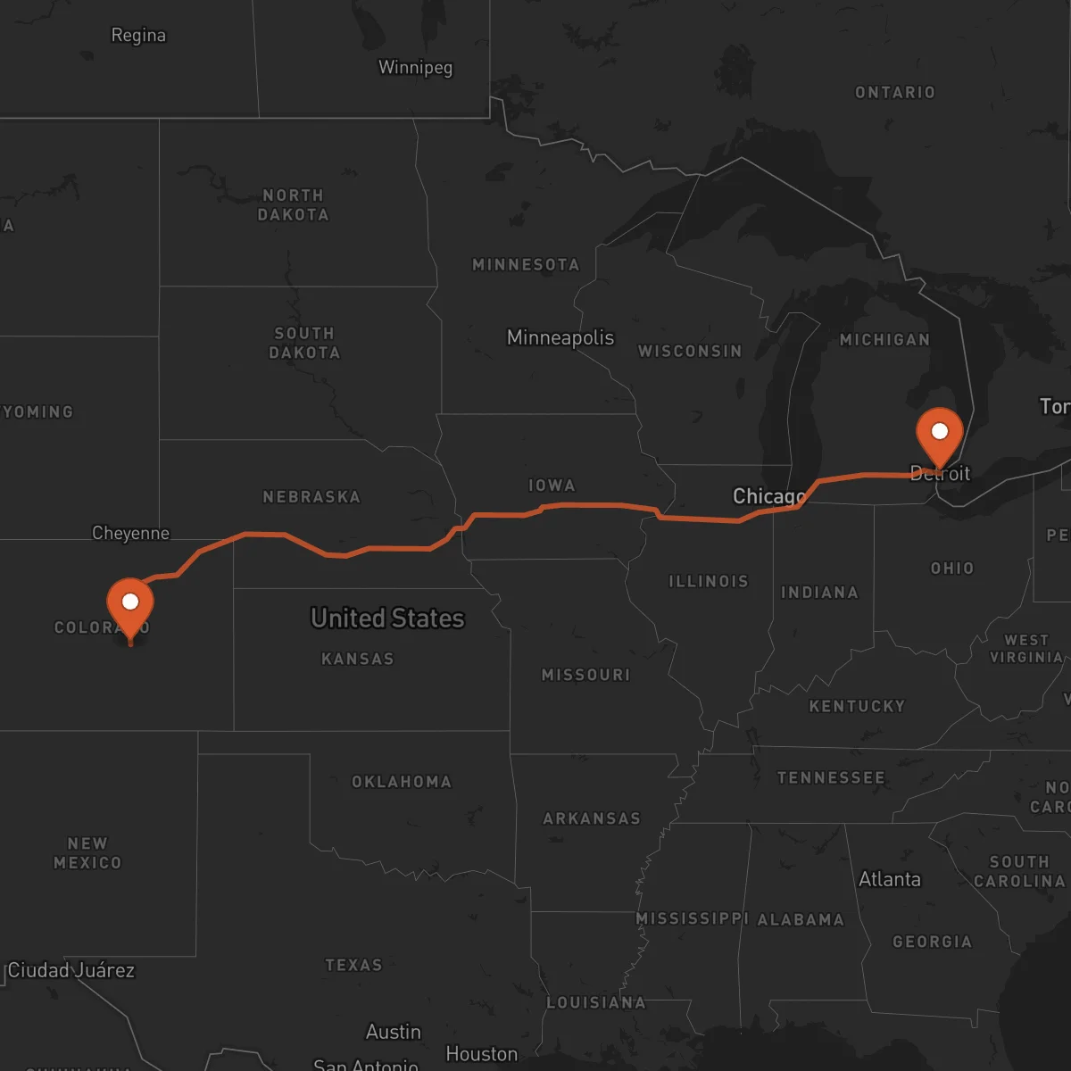 Ruta Colorado Springs - Detroit
