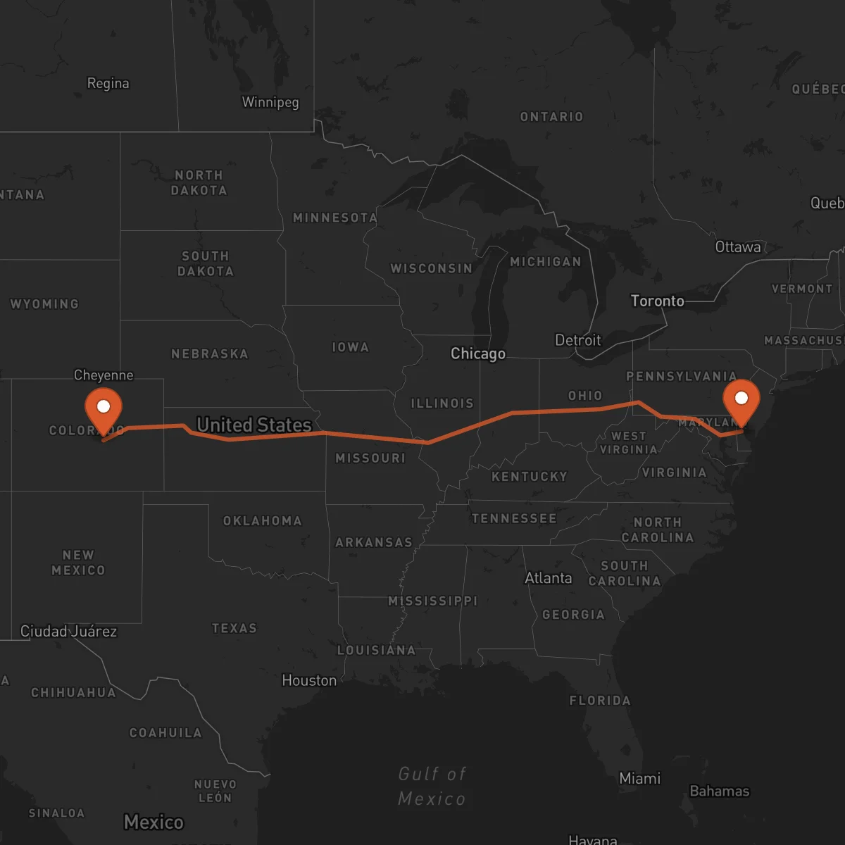 Ruta Colorado Springs - Dover