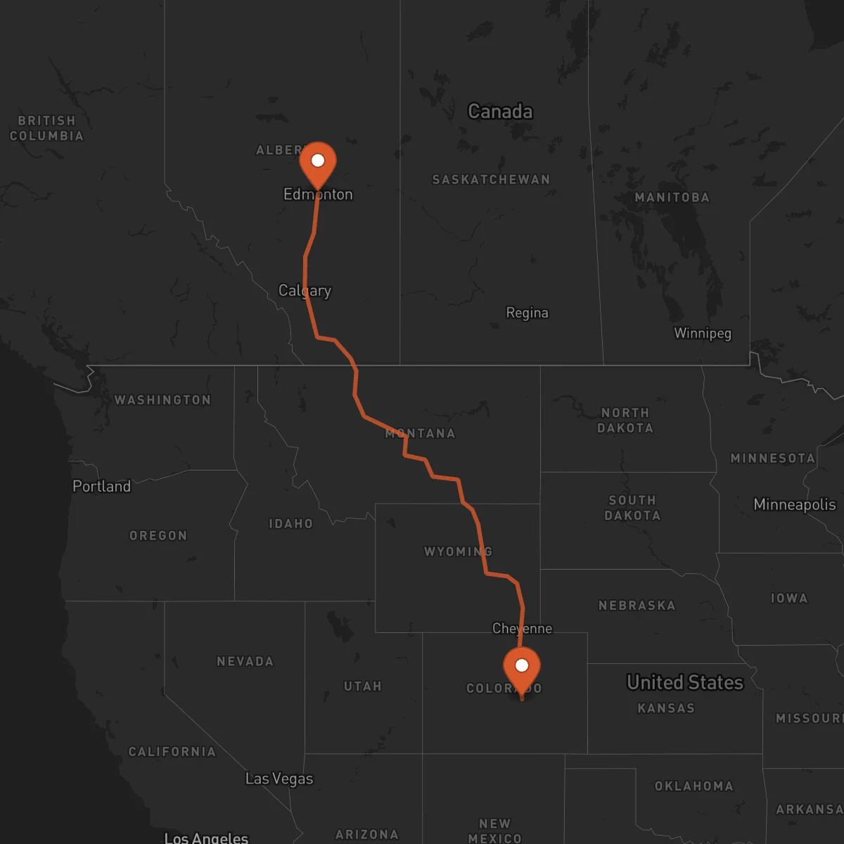 Ruta Colorado Springs - Edmonton