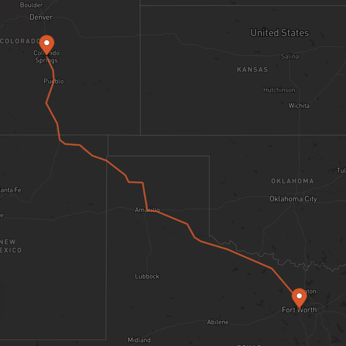 Ruta Colorado Springs - Fort Worth