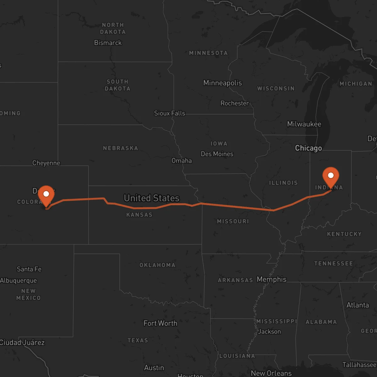 Ruta Colorado Springs - Indianápolis