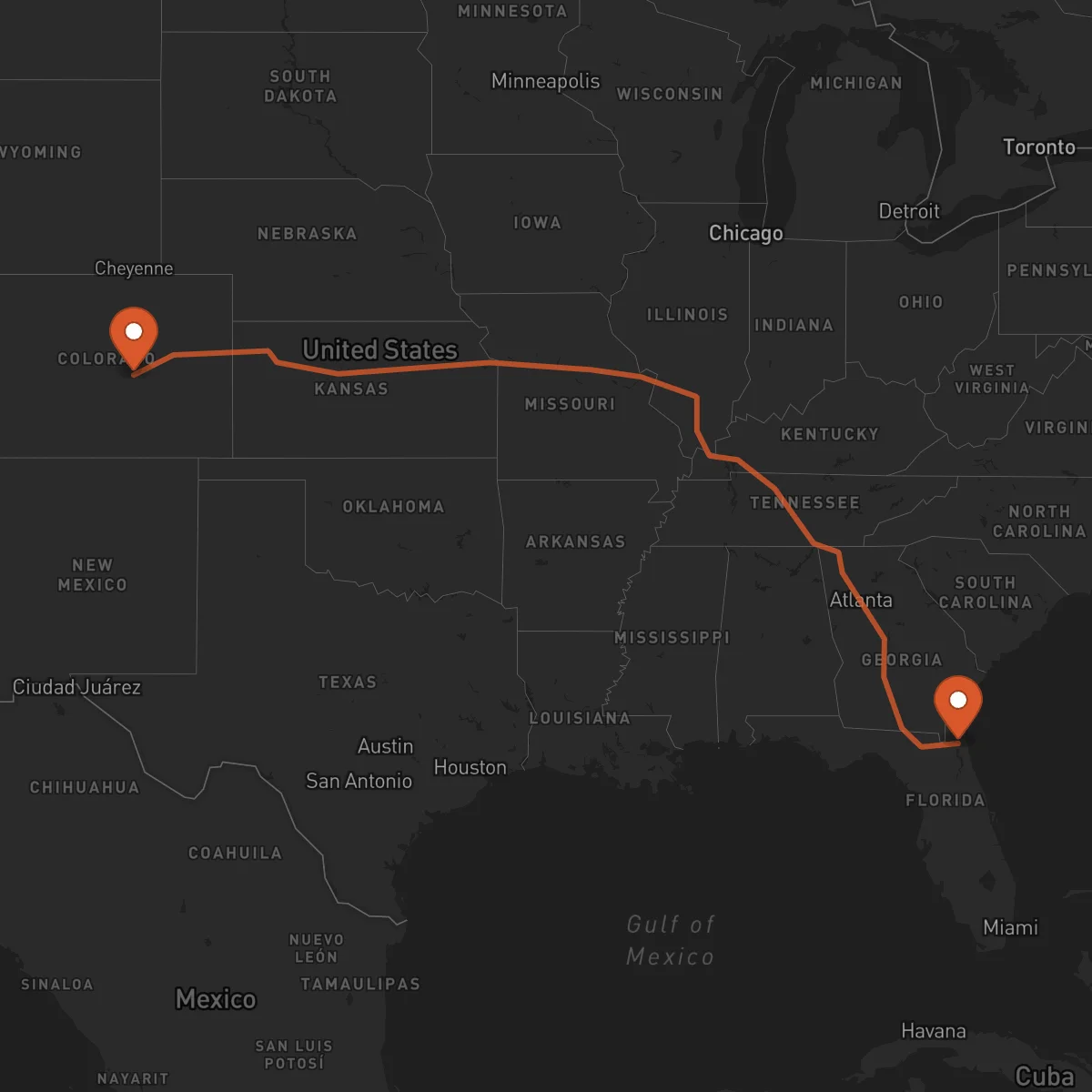 Ruta Colorado Springs - Jacksonville