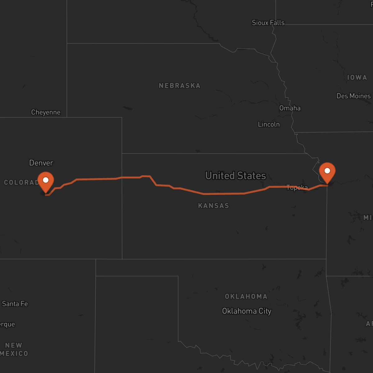 Ruta Colorado Springs - Kansas City