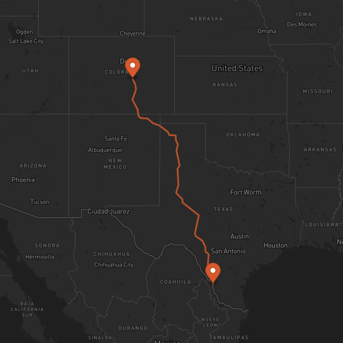 Ruta Colorado Springs - Laredo