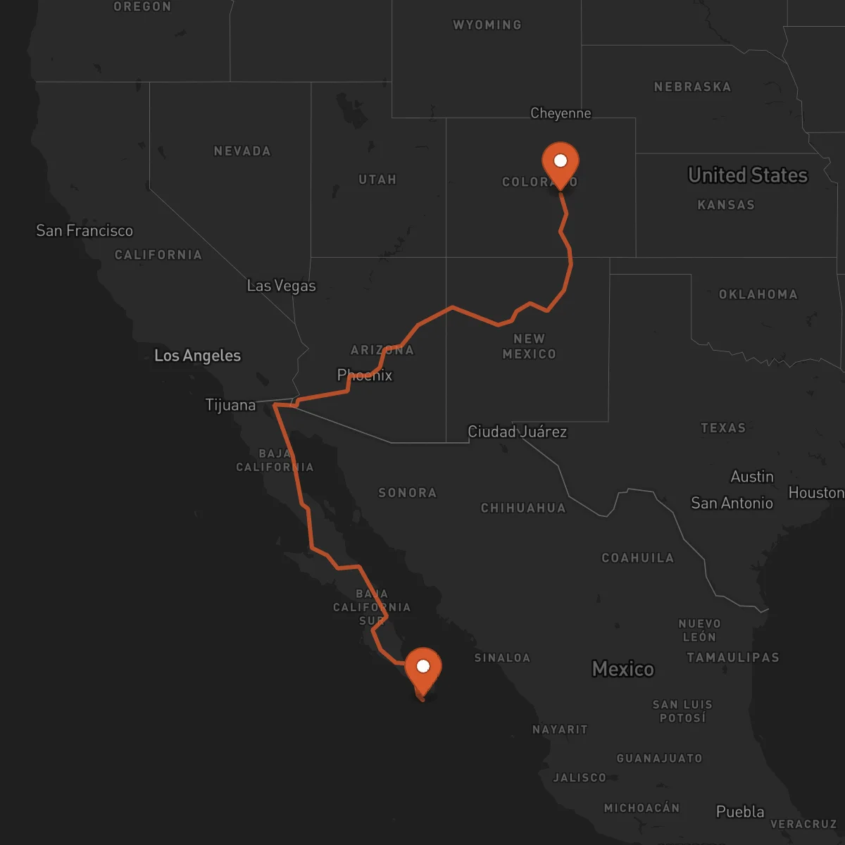Ruta Colorado Springs - Los Cabos
