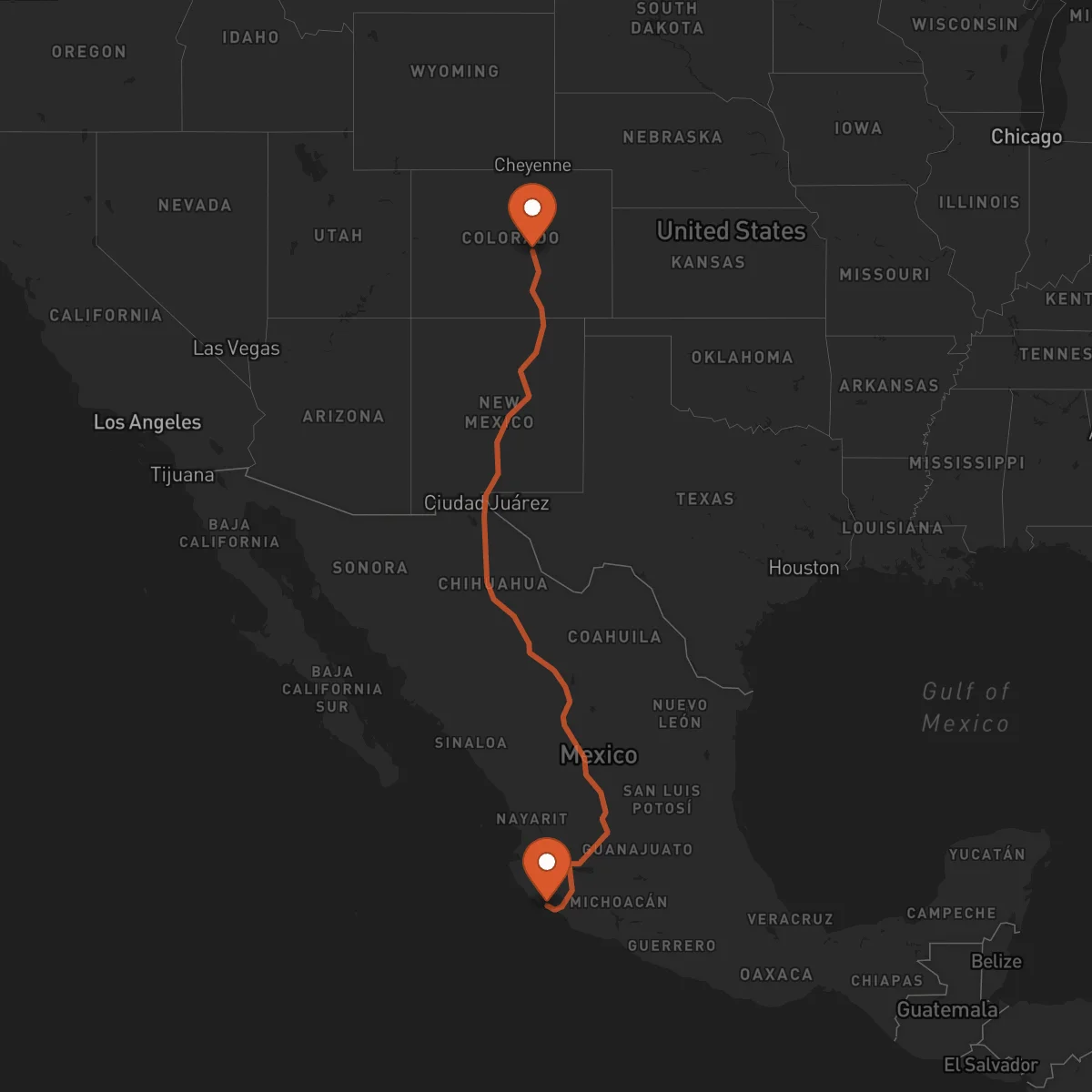 Ruta Colorado Springs - Manzanillo