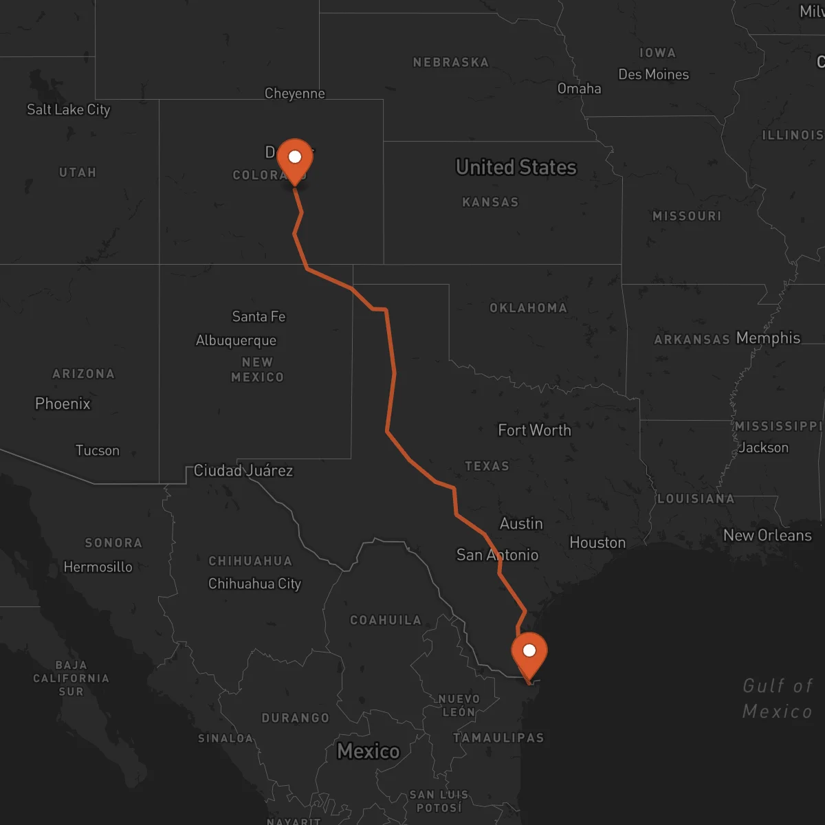 Ruta Colorado Springs - Matamoros
