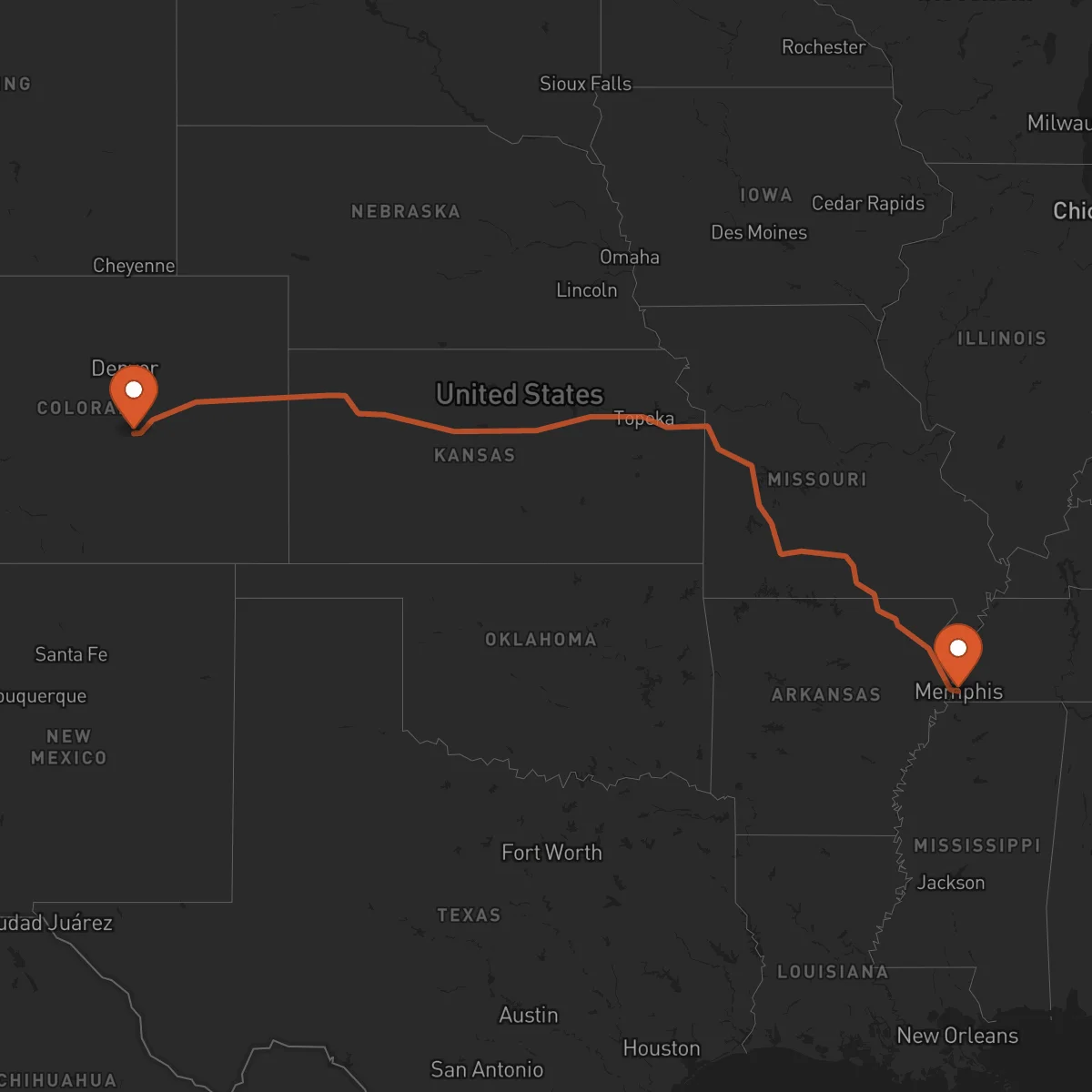 Ruta Colorado Springs - Memphis