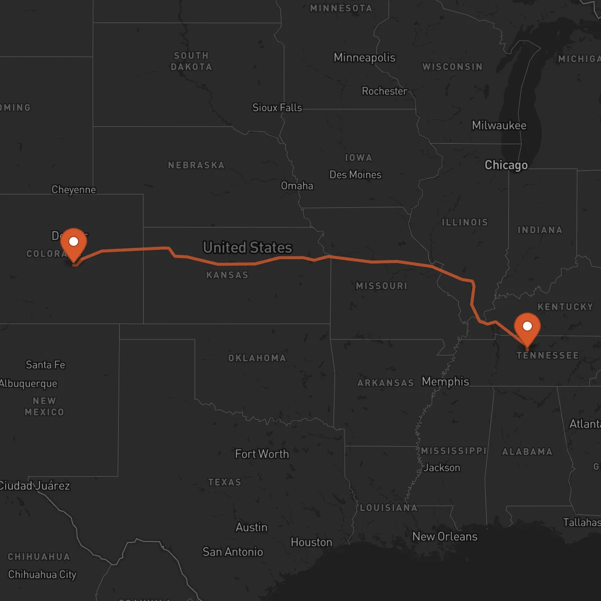 Ruta Colorado Springs - Nashville