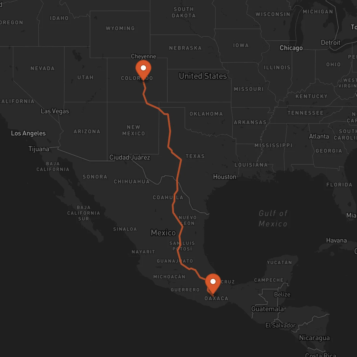 Ruta Colorado Springs - Oaxaca de Juárez
