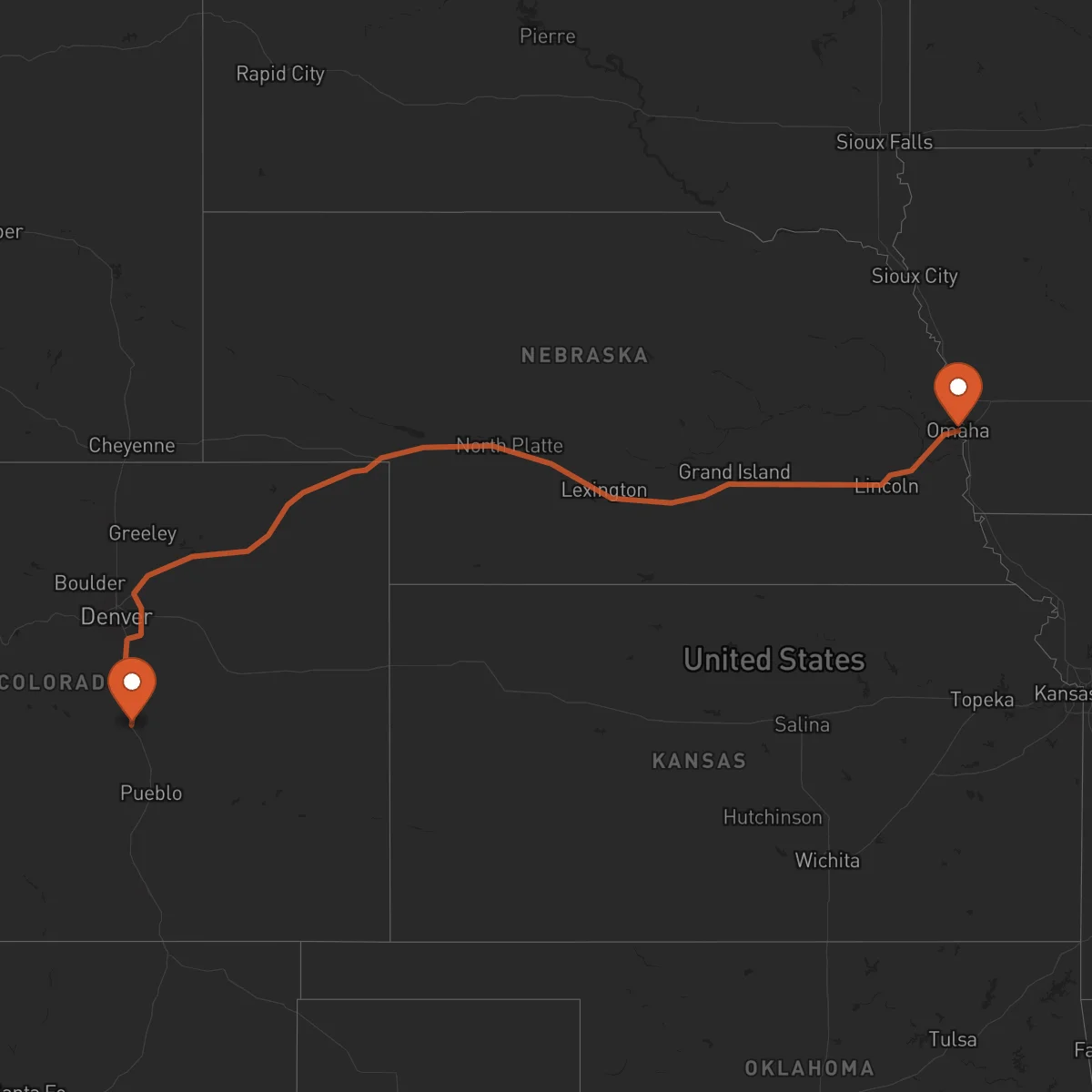 Ruta Colorado Springs - Omaha