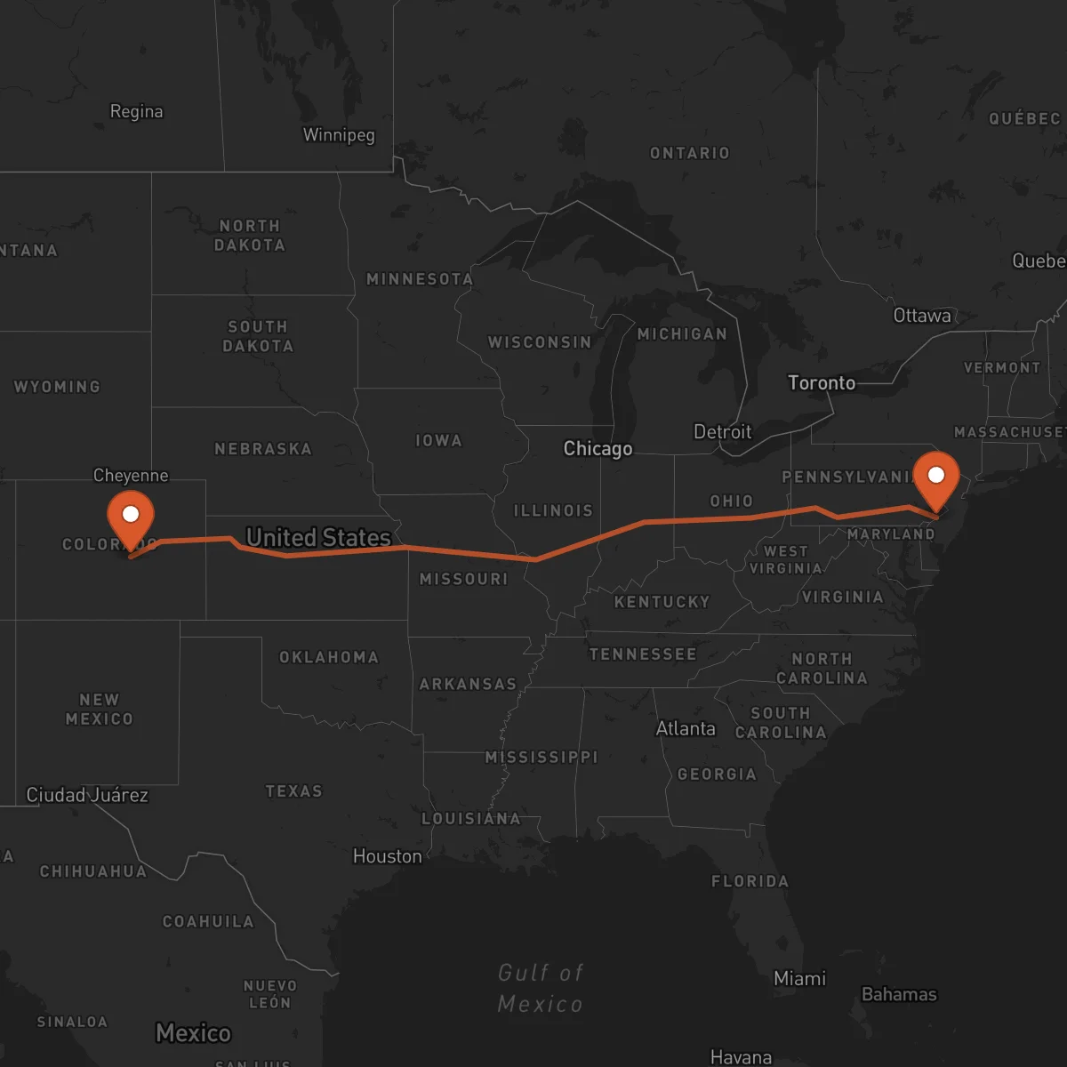 Ruta Colorado Springs - Philadelphia